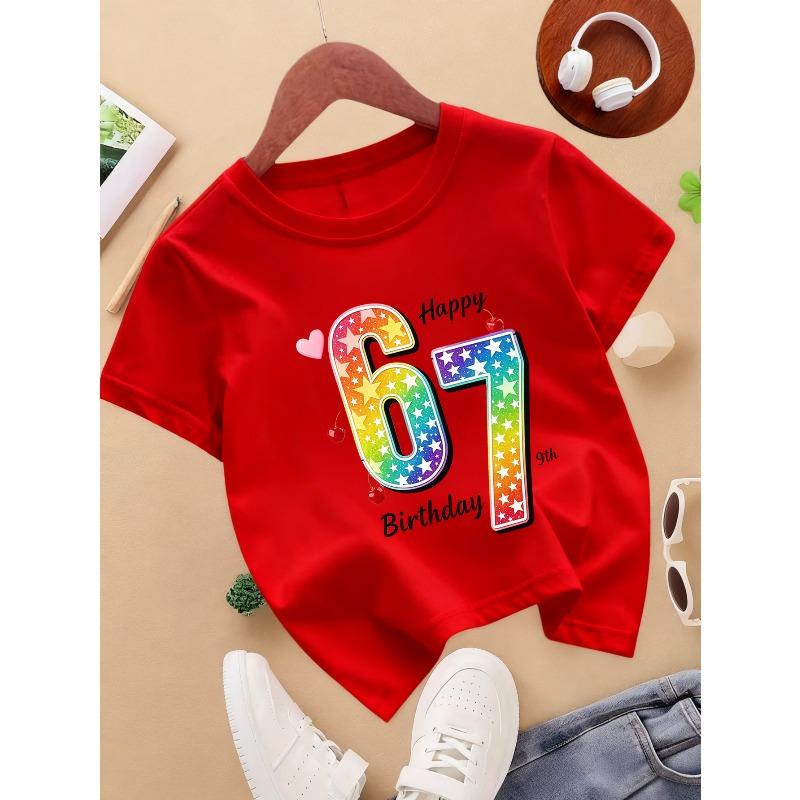 European Sizes 1pc, Summer Casual Girls' Round Neck Short Sleeve T-Shirt, Clothing-Girls' Pullover Top