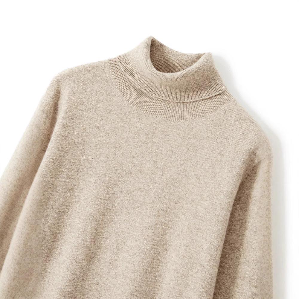 Men's Plus Size High Neck 100% Pure Wool Sweater - Loose Fit, Solid Color Pullover Knitwear