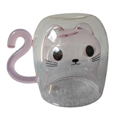 Insulated Glass Coffee Mugs Cartoon Cat Double-Walled Espresso Coffee Cups Cute Drinkware Water Cups Gift
