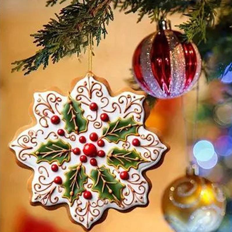 Christmas Hanging Ornaments 2D Snowflake Acrylic Flat Christmas Pendant Xmas Tree Wreath Decorations Home New Year Party Decor