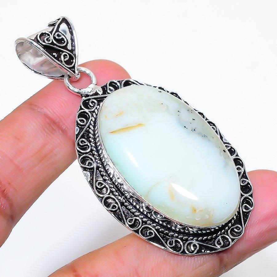 Natural Chrysoprase Gemstone 925 Sterling Silver Jewelry Pendant 2.36" AP-16423