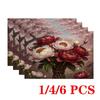 4/6pcs Rectangular Placemats - 12X18 Inch Peony Print Non-Slip Table Mats with 2D Element Design