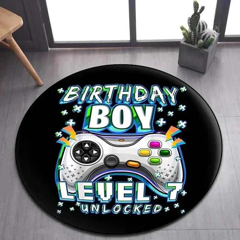 Cartoon Gamer Game Controller Round Area Rug,Circle Carpet Rugs for Living Room Children's Bedroom Sofa Decor,Non-slip Floor Mat