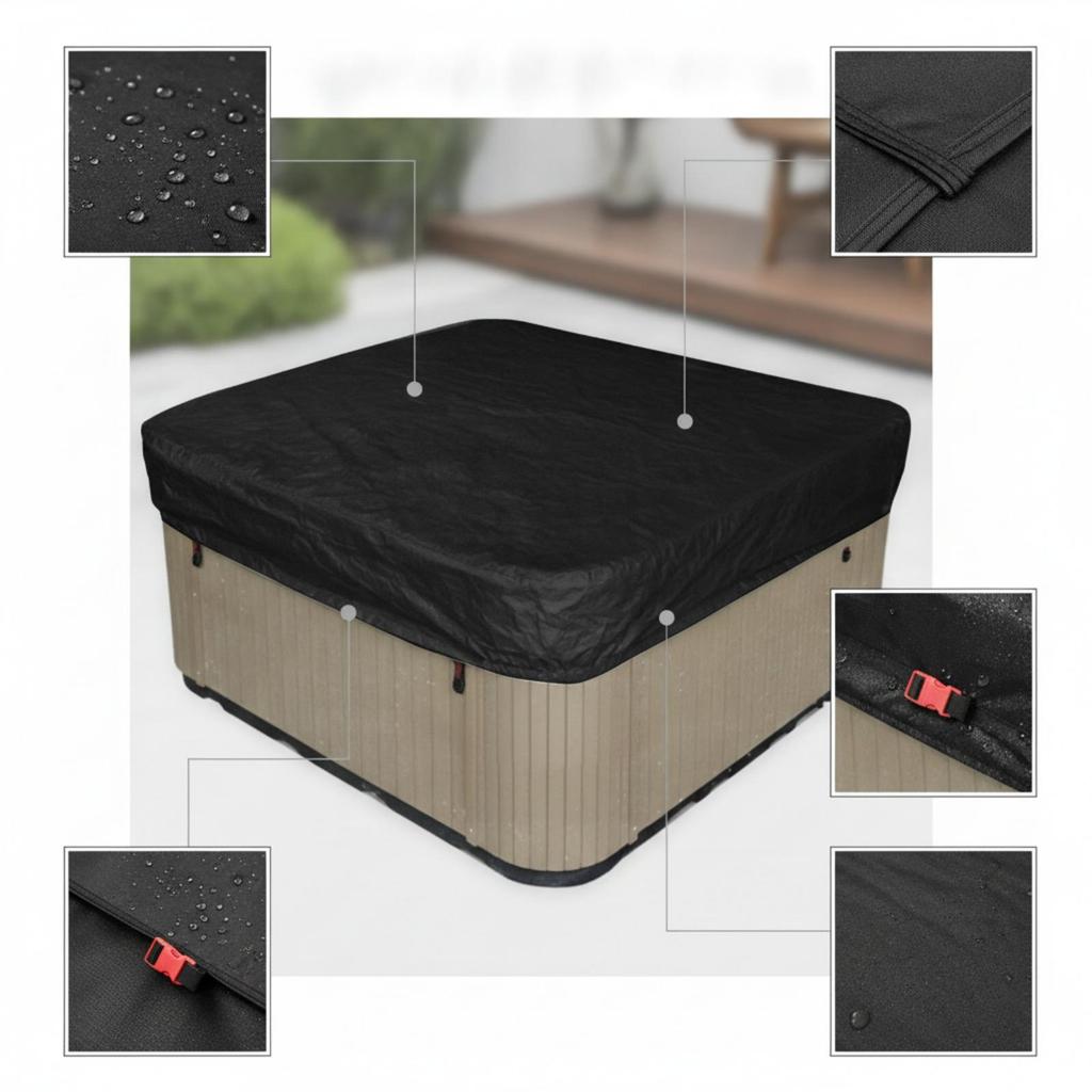 Square Spa Cover Waterproof Protector Windproof for Homeowners, Backyard, Garden, Poolside