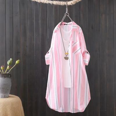 Spring Summer Women's Two-tone Striped Sun Protection Thin Shirt Loose Casual Commuter Wear with An Elegant Lady's Wardrobe  Blouse Women