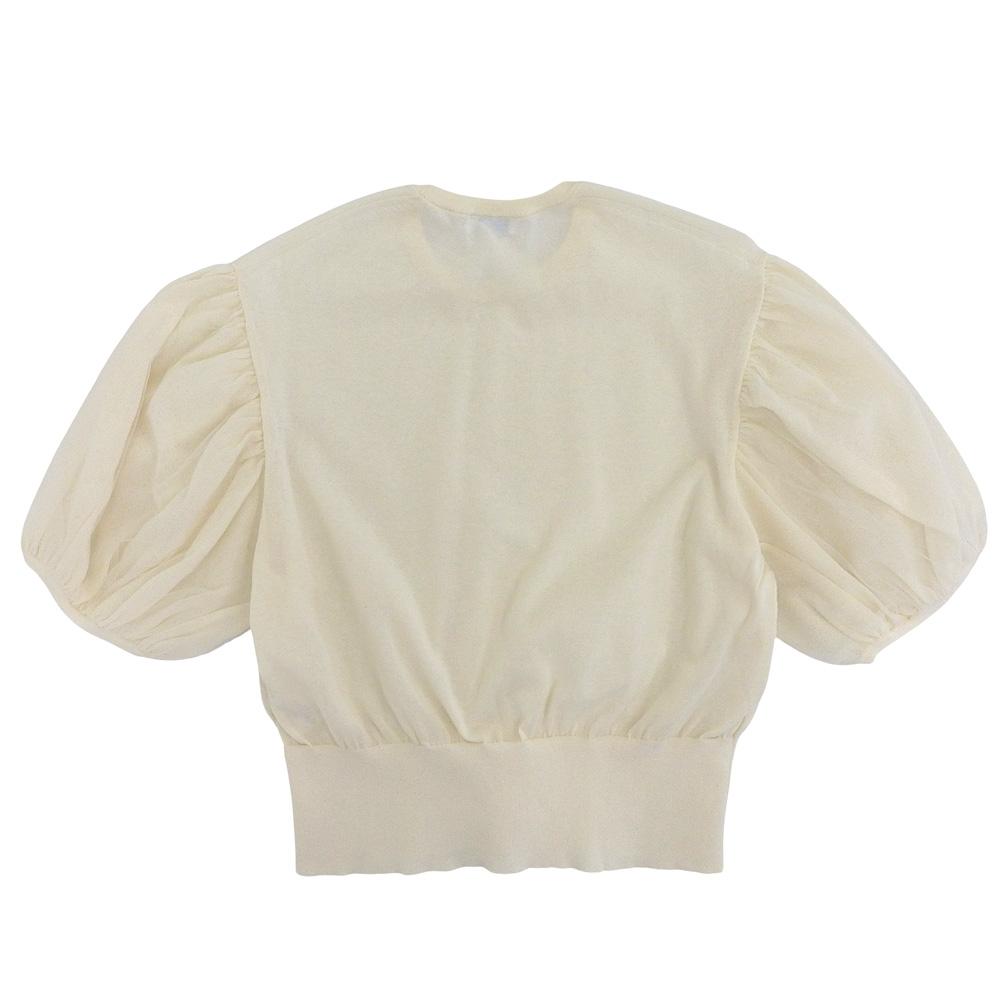 Cruciani Beautiful Tulle Lace Short-sleeved Knit Top for Women, Ivory, Size 38, 241706 Tops 38 IvoryUsed