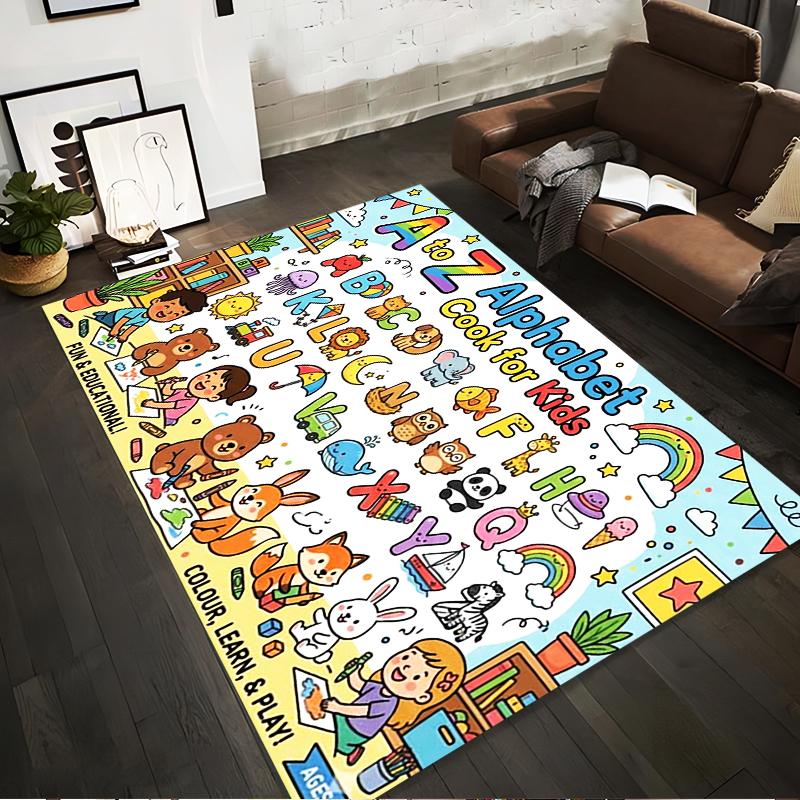 Alphabet Learning Rug with Cute Animals Non-slip Rug Suitable for Living Room and Bedroom Sofas.