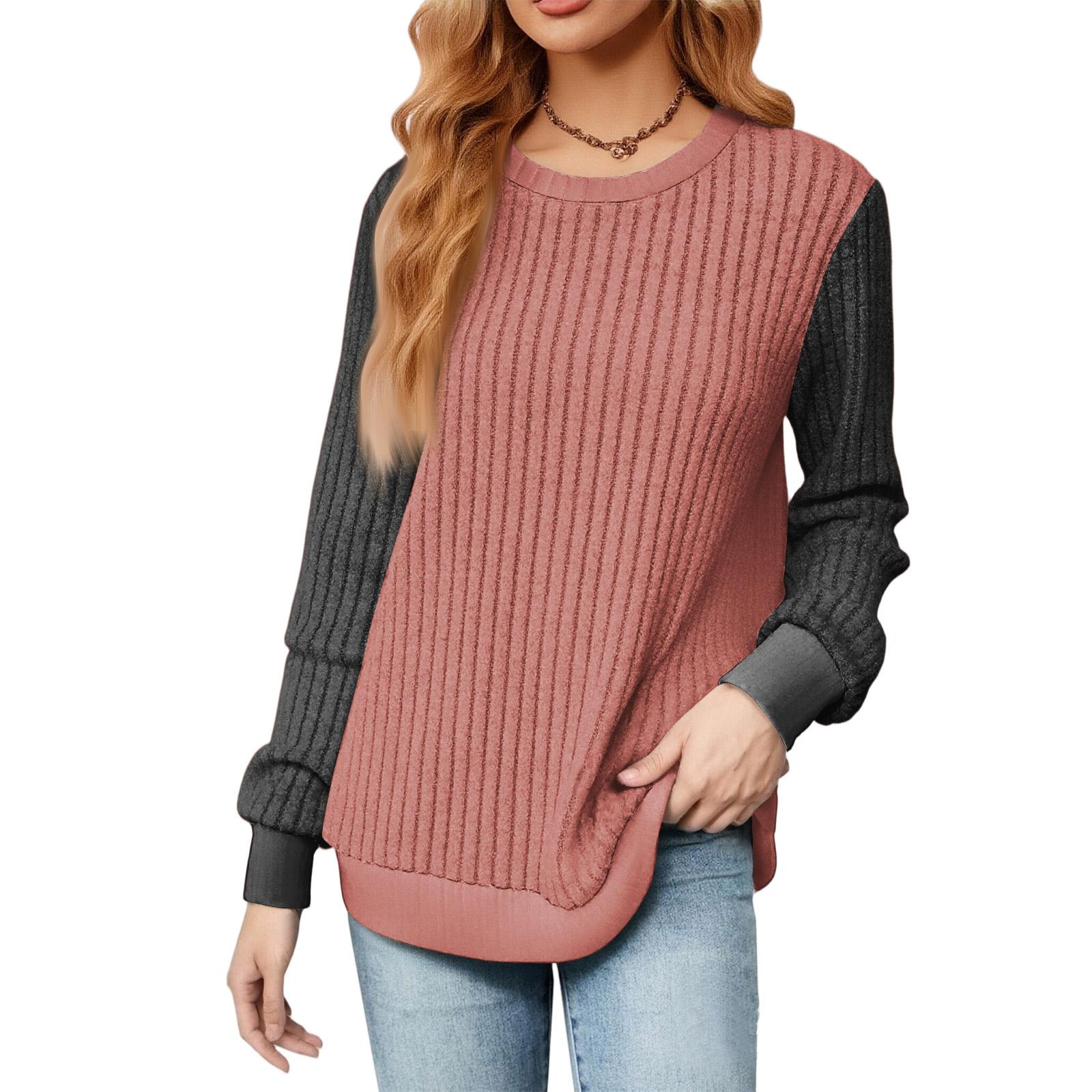 

Модный женский легкий свитер с длинными рукавами и цветными блоками, свободный топ с круглым вырезом XL арбуз красный