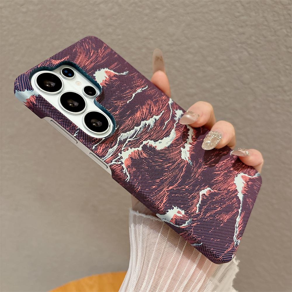 Coque de téléphone de luxe motif vague en Kevlar pour Samsung S25 S26 Ultra S24 Plus S23 FE Pour charge sans fil Magsafe Coque rigide en PC fine Galaxy S23 Ultra violet