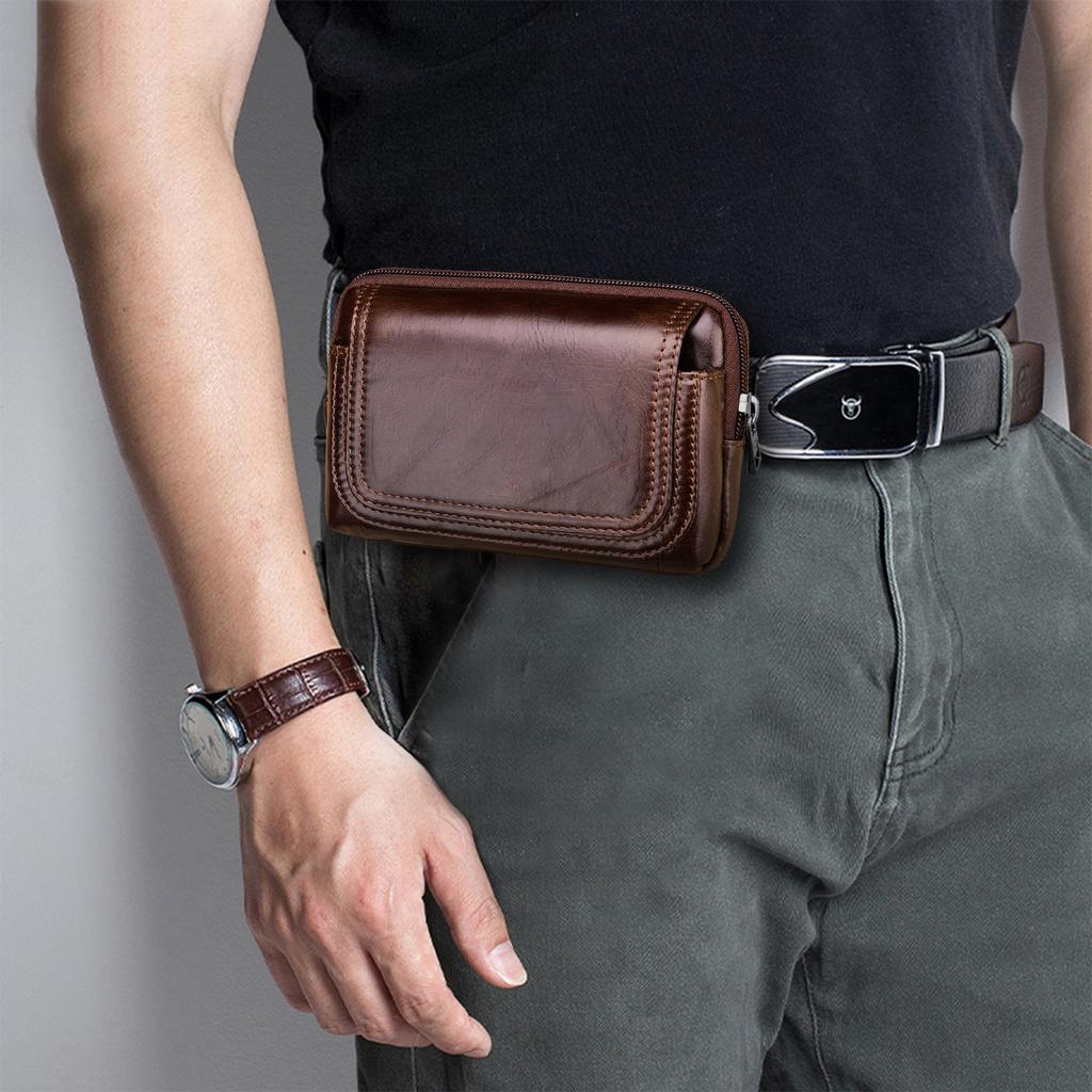 Men Leather Belt Pouch Waist Bag Fanny Pack Phone Pouch with Belt Loop