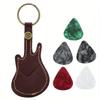 Leder Plektrumtasche Gitarrenplektrumhalter Etui Gitarrenform mit Schlüsselring 5 Stück Zelluloidplektren Saiteninstrument Zubehör