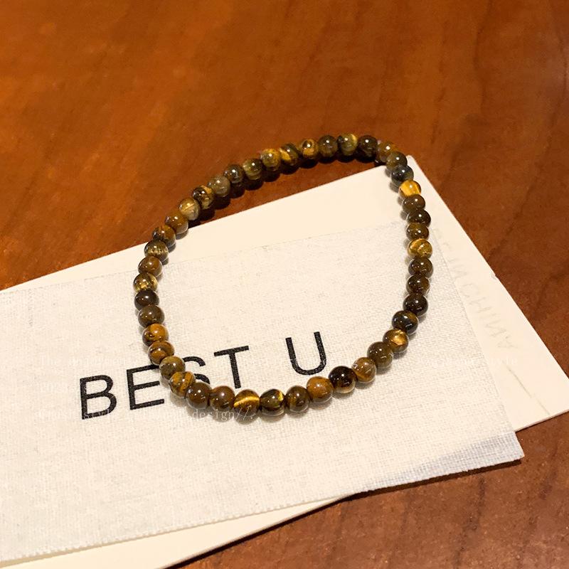 Silver Shard & Tiger Eye Beaded Bracelet, Vintage Jewelry for Women Tiger Eye 4mm Elastic