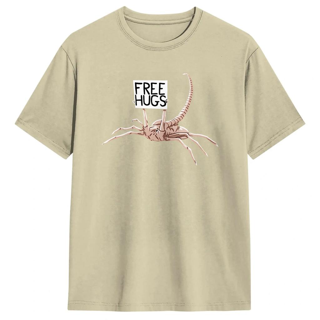 Casual T Shirt Summer Free Hugs Funny Facehugger Aliens Fashion T-Shirts Cotton Tee Shirt for Men Awesome Short Sleeve Clothes