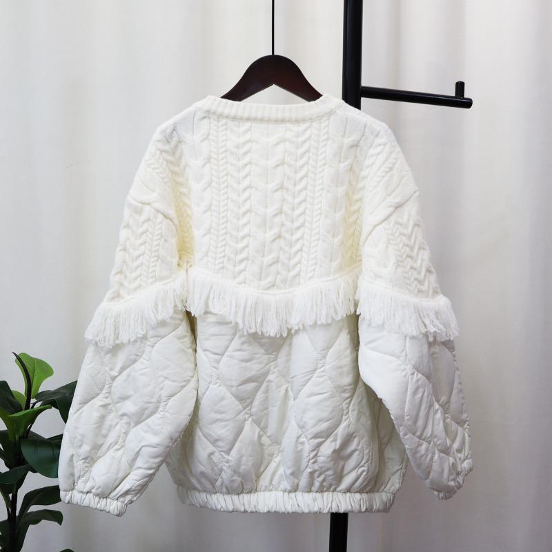 Tassel Design Sense Splicing Knitted Cardigan Women's Autumn and Winter New Loose Lazy Wind Sweater Jacket