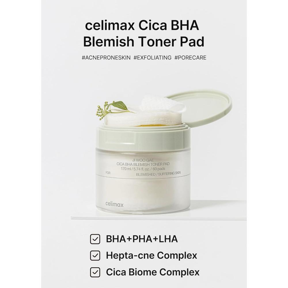 CELIMAX Ji Woo Gae Cica BHA Blemish Toner Pad (60 Sheets)