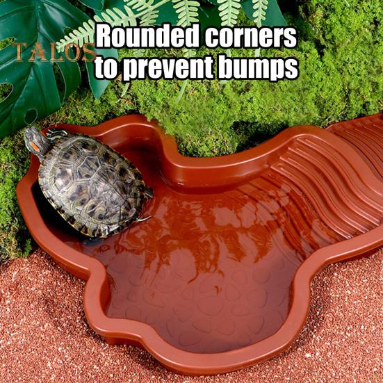 Tortoise Water Bowl with Ramp 2-in-1 Large Reptile Feeding Dish Bathing Pool Aquarium Ornament for Lizard Gecko Turtle Snake Bearded Dragon