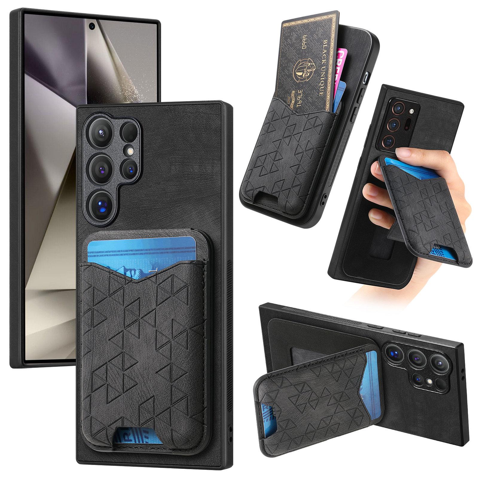 

For Samsung Galaxy S24 Ultra Case Imprinted Pattern Card Holder Kickstand Leather Back Cover Black