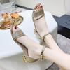 Foreign trade large size 2025 summer Rome one-word buckle casual thick heel sandals versatile rhinestone dew rhinestone decoration