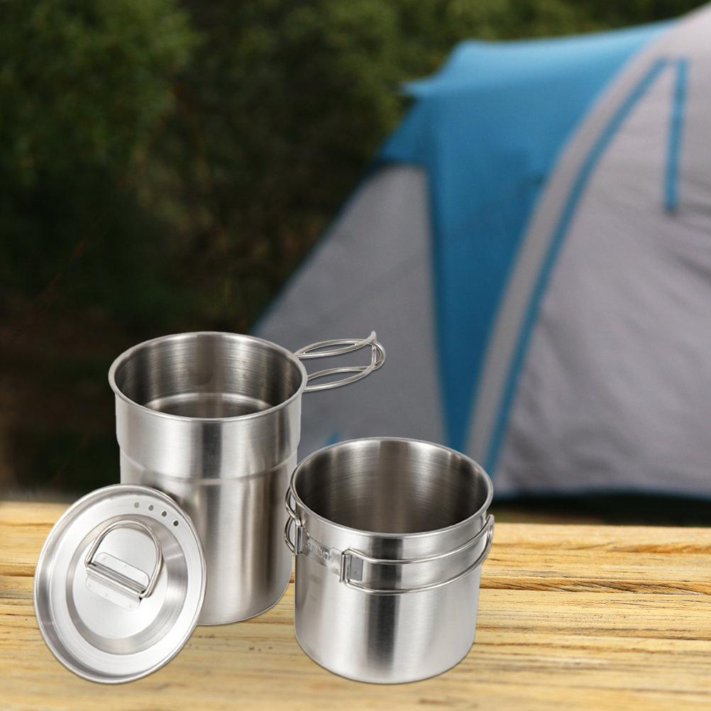 2 Pcs Camping Cookware Cooking Set Outdoor Stainless Steel Camping Pots Cup Mug for Backpacking Hiking Picnic