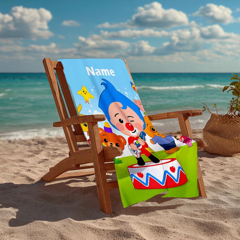 Custom Name Ultra-Soft Beach Towel with Plim Plim Theme,Ideal for Pool - Camping, Diving - Perfect Travel Essential, Vibrant Beach Towel.