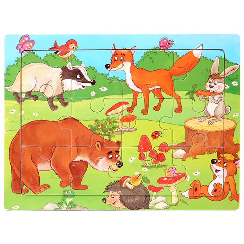 12piece Wooden Jigsaw Puzzle Cartoon Animal Parent-child Theme Puzzles Game Kids Montessori Educational Toys for Children Gifts