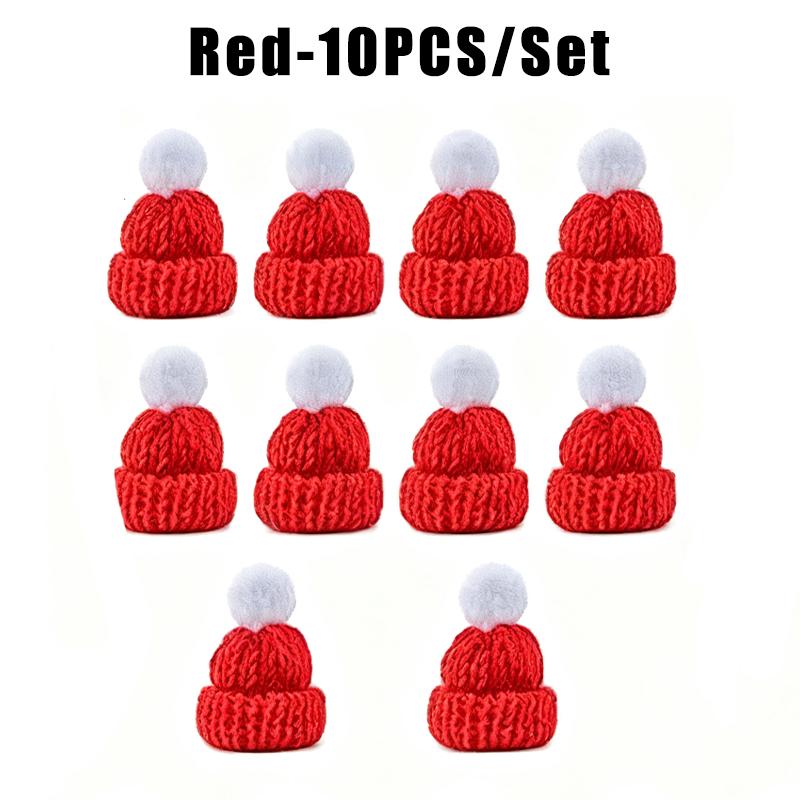

Cute Christmas Decoration DIY Mini Christmas Knitted Hat Plush Yarn Finger Cap Mini Red Christmas Santa Claus Hat Home Decor 1Set красный