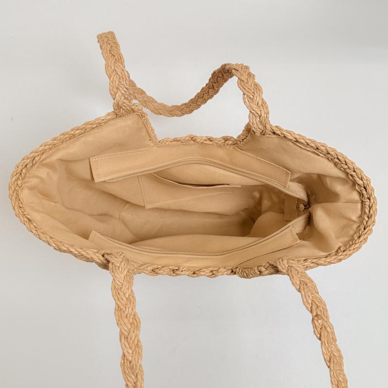 Handwoven Natural Fiber Tote Bag with Braided Handles and Open Weave Design