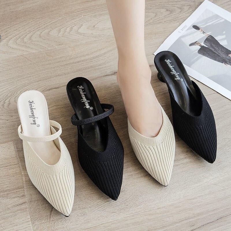 Women's High Half Summer Knitted Pointed Toe Slippers