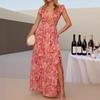 European and American Spring 2026 Women's Elegant Floral Deep V Cut-Out Waist Dress