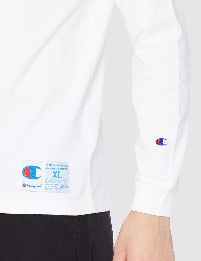 Champion Long Sleeve Graphic Logo Back Jock Tag Size S Men's T-Shirt, 100% Cotton, Print, Print, Included, White, (C3-S406)