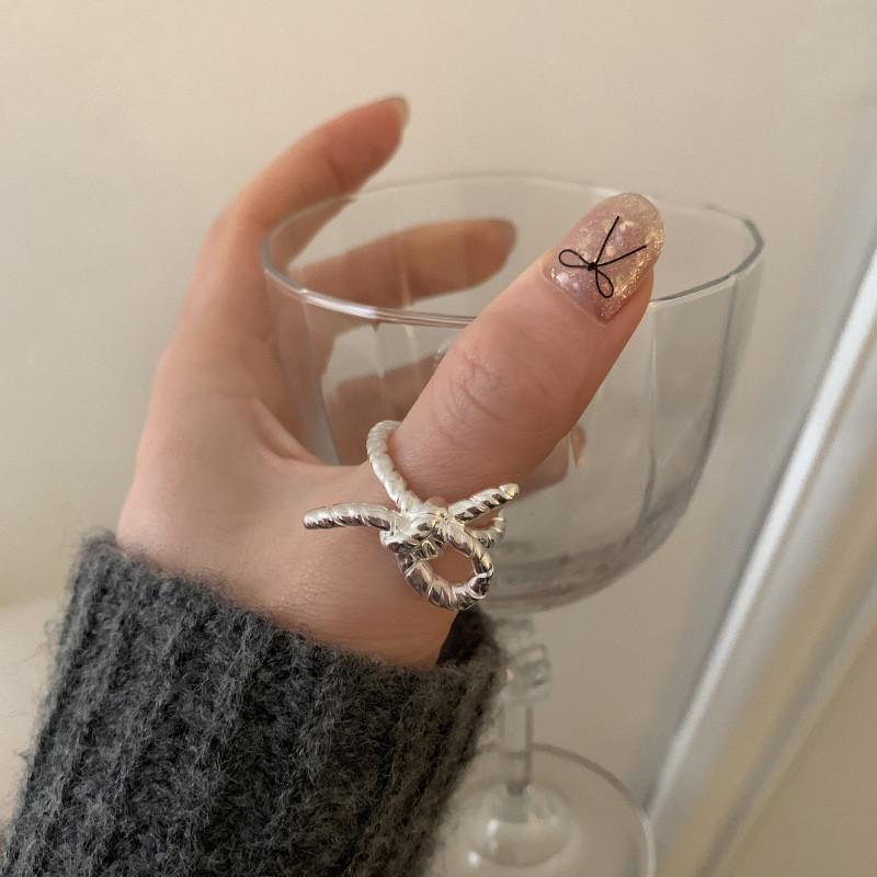 Bowknot Korean Contemporary Ring For Women Adjustable Copper Fashion Jewelry Statement