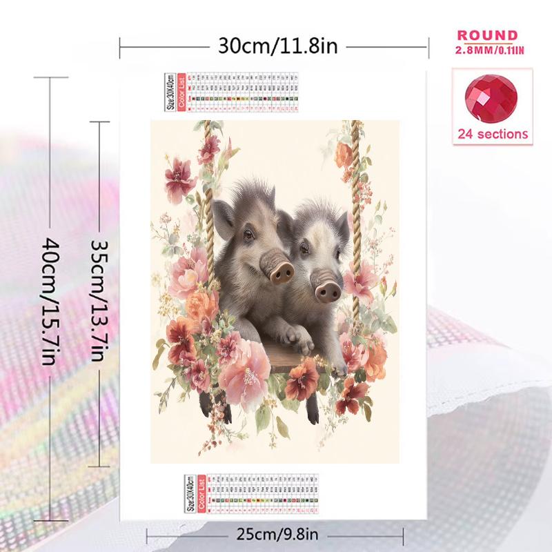 Pink warthog Pattern 3pcs 100% Round Full Drill 5D DIY Diamond Painting Embroidery Cross Stitch Rhinestone Décor