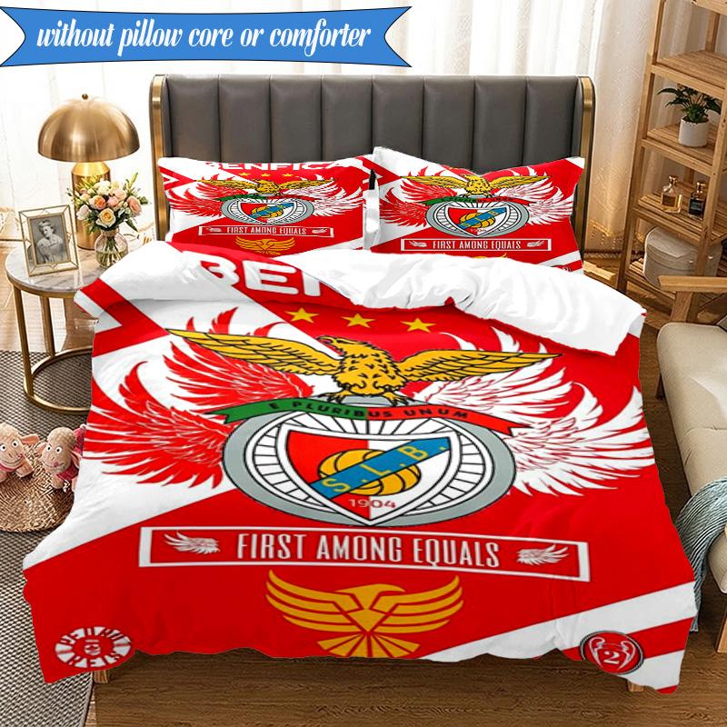 3PCS Benfica Football Club Printed Soft Bedding Set,Including 1pc Duvet Cover And 2pcs Pillowcases Perfect for Bedroom, Dormitory, Fan gift
