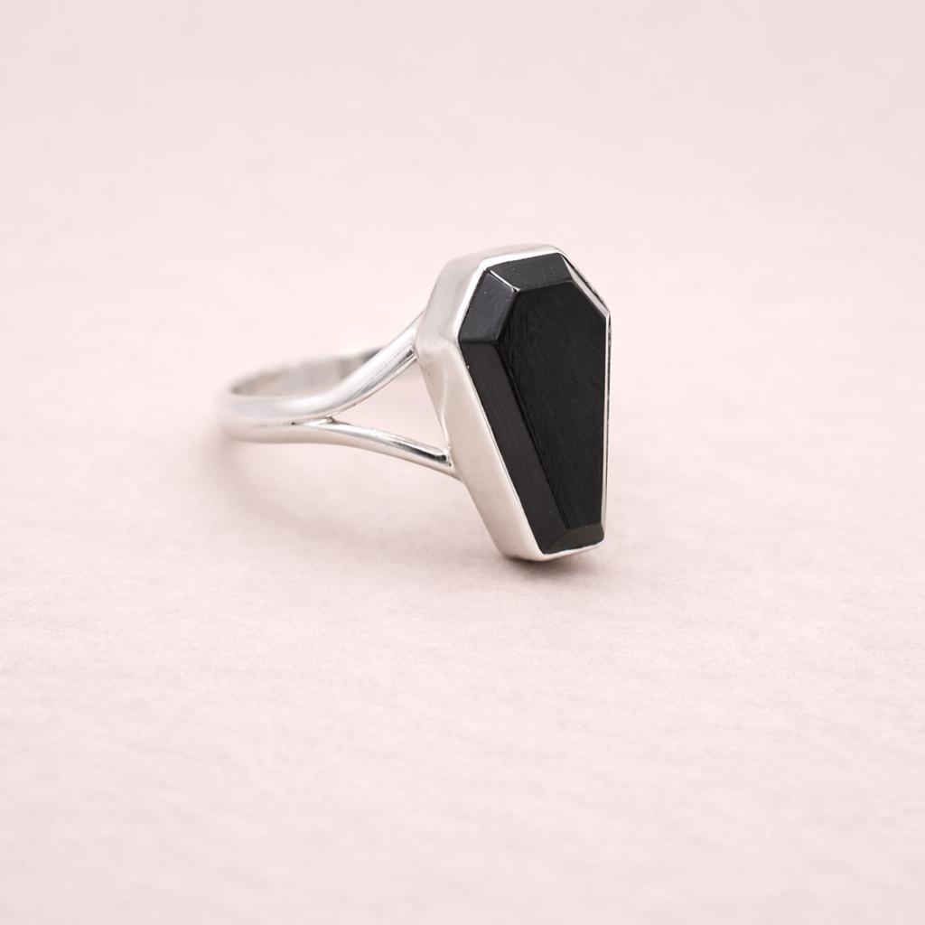 Black Onyx Coffin Ring Sterling Silver 925, Gothic Statement Ring, Handmade Onyx Gemstone Ring, Boho Minimalist Jewelry