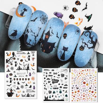 1 Sheet Halloween Series Nail Sticker Pumpkin Lantern Skeleton Spider Vampire Decals For Nail Art DIY Decoration Tools