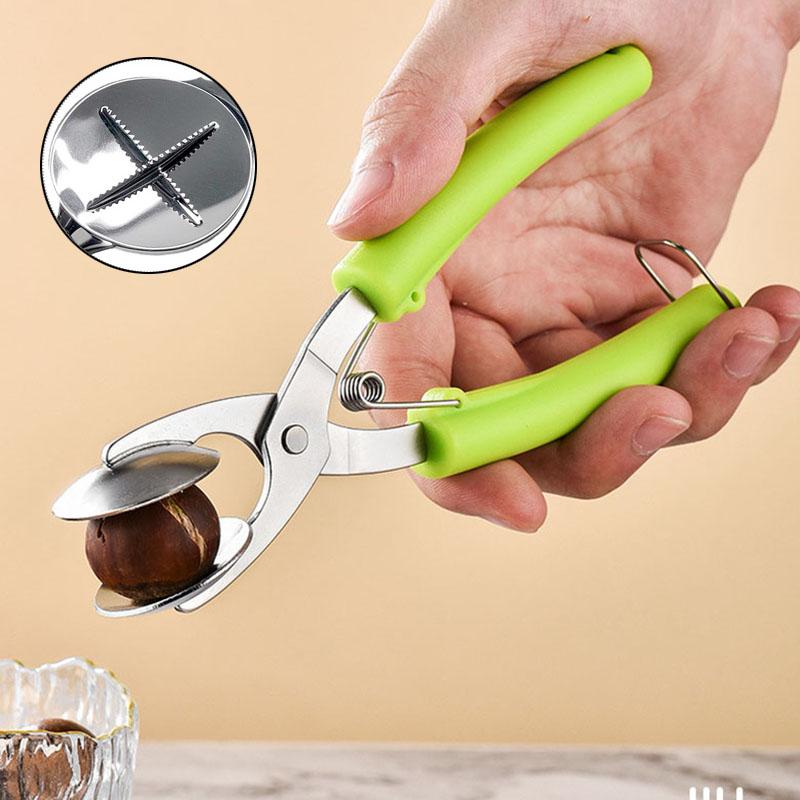 Chestnuts Opener Clip Nut Cracker with 304 Stainless Steel Blade Walnut Cracker Sheller Metal Walnuts Pliers Kitchen Walnut Tool