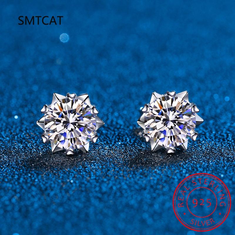Moissanite Stud Earrings 5MM White Gold Plated 925 Silver D VVS1 Lab Diamond Snowflake Ear Studs For Women