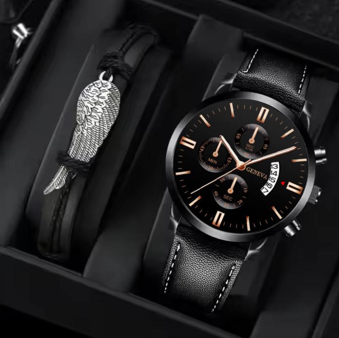 Hot-Selling Men's Business Quartz Wristwatch Roman Numerals Calendar Cross-Border Bestseller Cross Watch Set