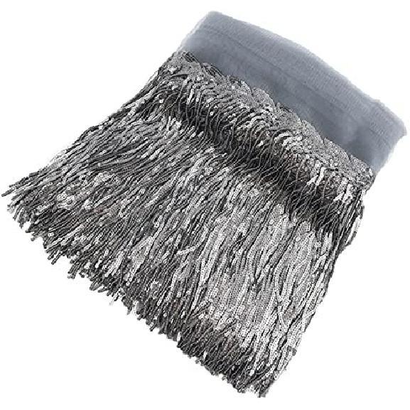 10 Yards Sparkly Sequined Tassel Ribbon Sequins Fringe Trim Spangle Paillette Lace Fabric for Sewing Curtain Pillow Home Decor Party Dress Stage