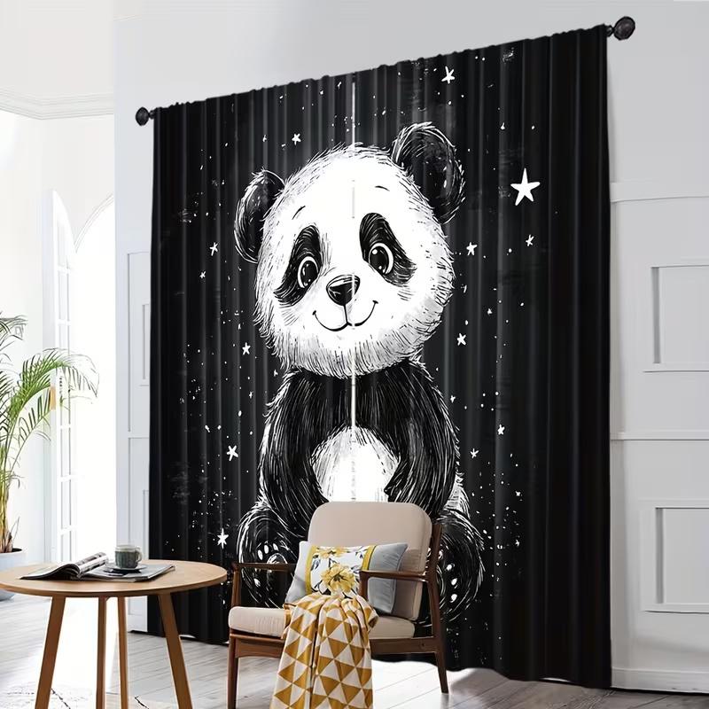 2 Pcs Cute panda print curtains,suitable for bedroom,living room kitchen decoration,home decoration,window decoration