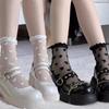 1/2pairs Black Transparent Socks Women Summer Elastic Heart Silk Stocking Crystal Ankle Ruffled Lace Sox JK Uniform Short Sock