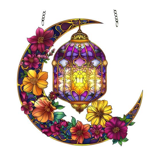 2D Acrylic Star Moon Lantern Suncatcher, Crescent Moon Window Hanging Ornament for Home, Patio, Garden, Ramadan Decor, Housewarming Gifts for Family