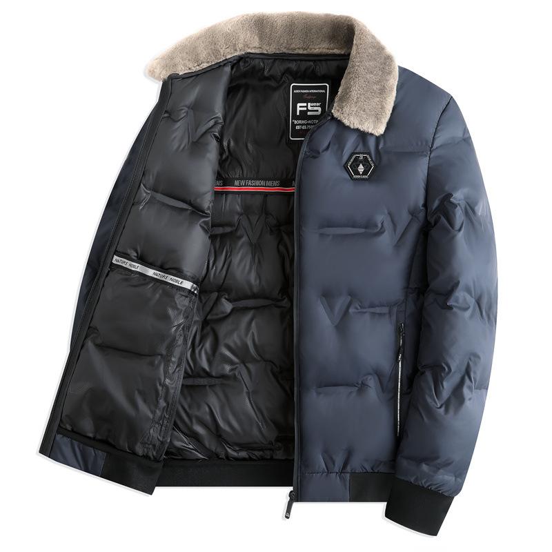 Abrigo de algodón con solapa corta y cálido para hombre, estilo empresarial, para otoño e invierno, nuevo abrigo informal sencillo con cuello de piel