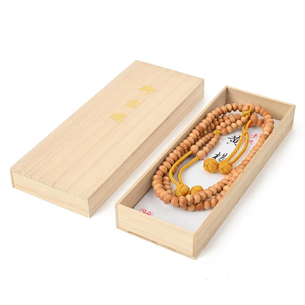 Shingon Buddhist Prayer Invitation Matte Shakusanpei x Golden Brown Bonten in a Paulownia Wood Box and Beads, Style, Polished, (130cm 30cm),