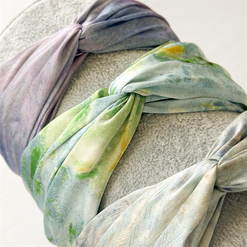 New Fashion Decorate Hair Hoop For Women Artistic Headwear Oil Painting Cross Knot Wide Headband Elegant Thick Hair Accessories