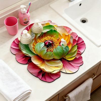 Tapete Macio 3D de Lama Diatomácea com Flor Almofada Absorvente para Balcão de Bar para Copos Pia de Cozinha de Secagem Rápida Bandeja para Lavatório Descanso de Copo Decorativo de Diatomito