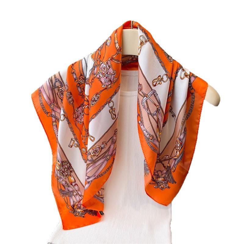 Chain Lock Printing Simulation Silk Scarf Square Scarf Premium Shawl Versatile Neck Small Square Scarf Headscarf