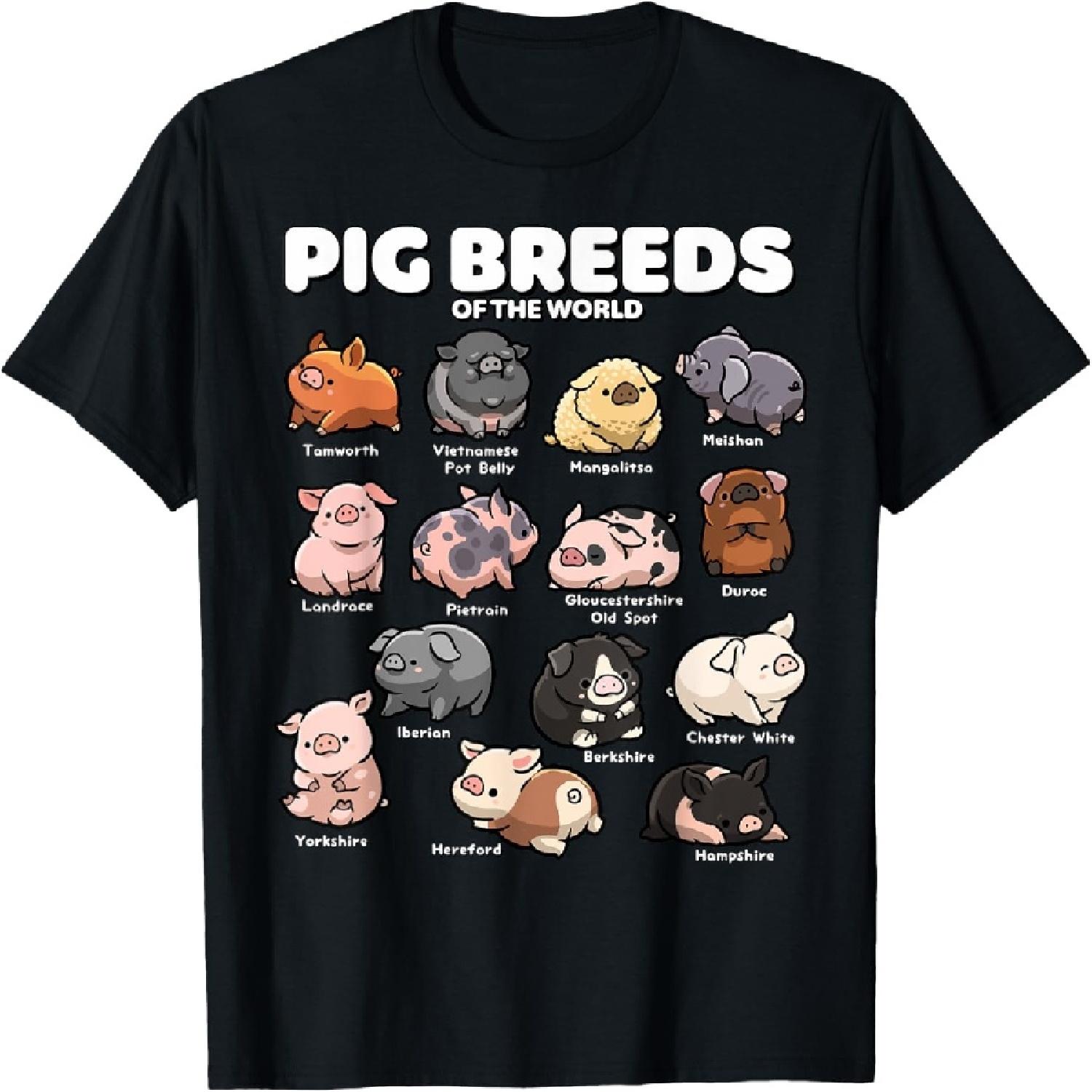 Cute Pig Breeds of the World Funny Farm Animal Lovers T-Shirt XXXXXL разноцветный