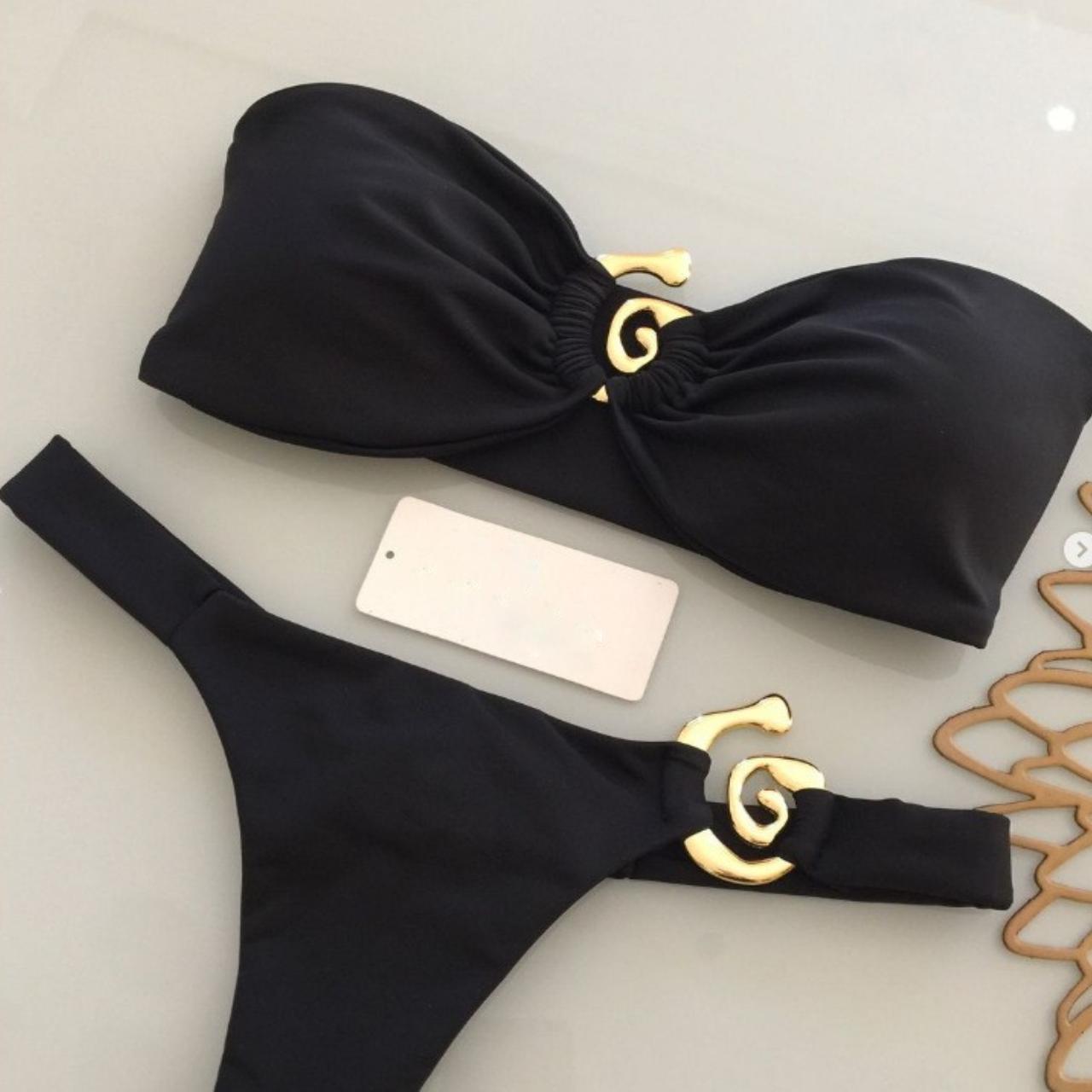 

2026 новый женский бикини однотонный металлические украшения раздельный женский купальник S