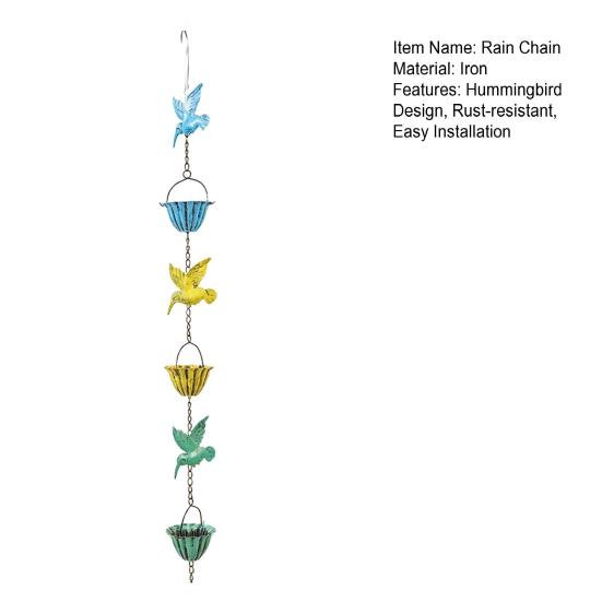 8Ft Hummingbird Rain Chain Colorful Hummingbird Iron Rain Chain Outside Rain Catcher Chain for Gutter Downspouts Garden Decor